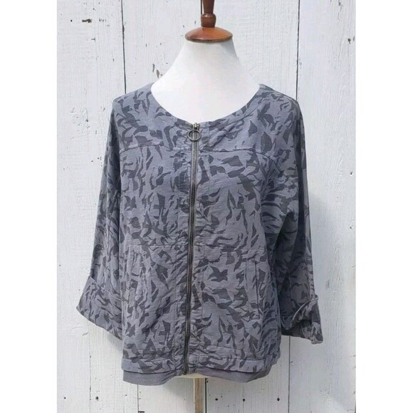 XCVI Jackets & Blazers - XCVI Women Grey 3/4 Sleeve Oversized Cotton Blend Zip Up Jacket Sz XS